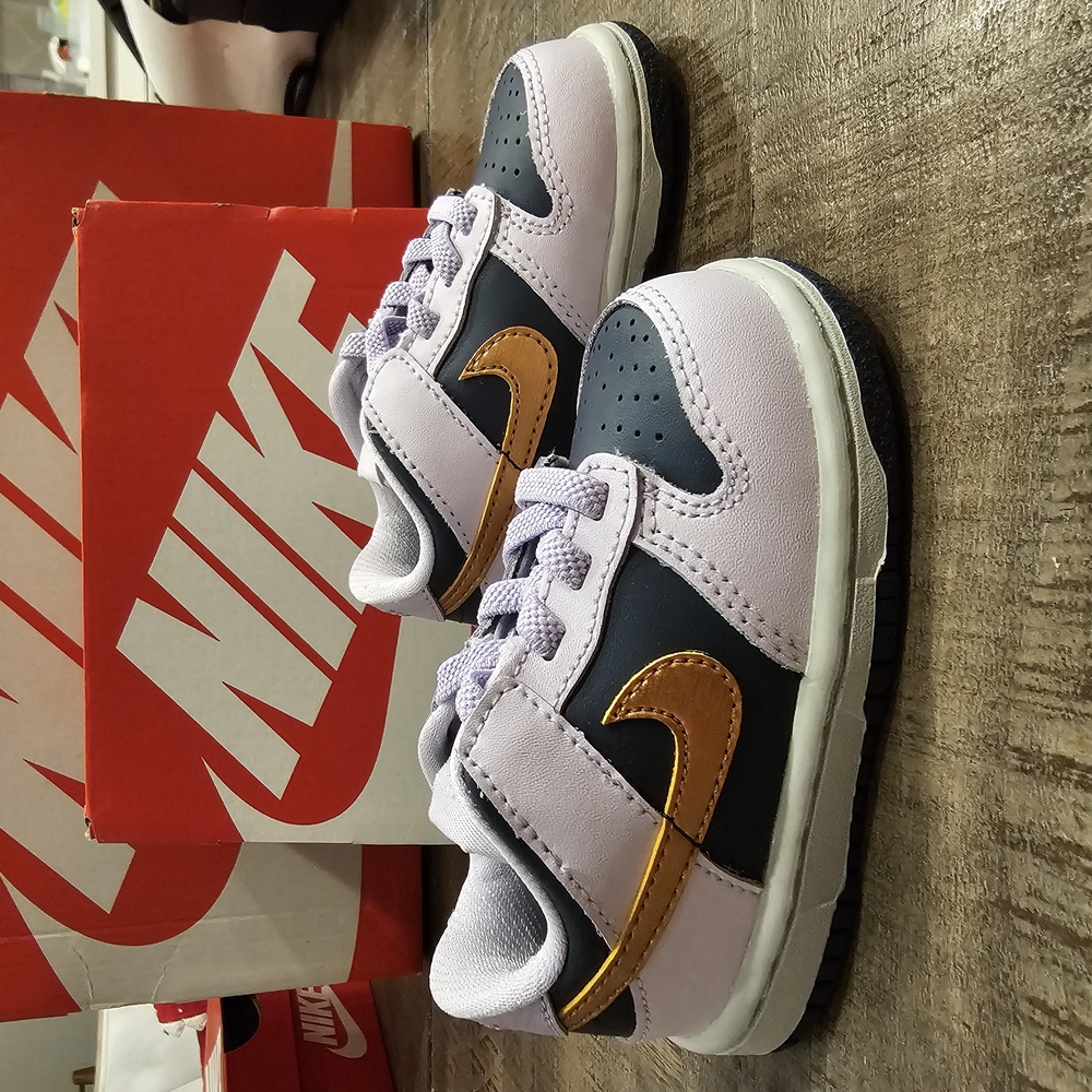NWT Nike Dunks Thunder Blue/Lilac/Metallic Cooper Size 6C